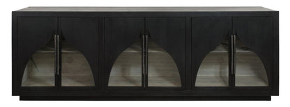 95" Dark Brown Solid Wood Sideboard With Six Glass Doors HomeRoots
