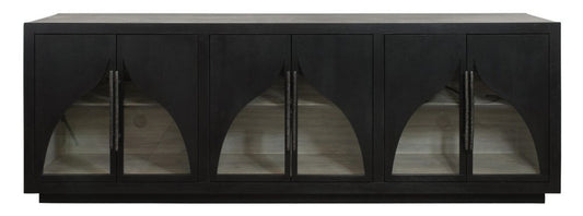 95" Dark Brown Solid Wood Sideboard With Six Glass Doors