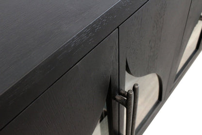 95" Dark Brown Solid Wood Sideboard With Six Glass Doors HomeRoots