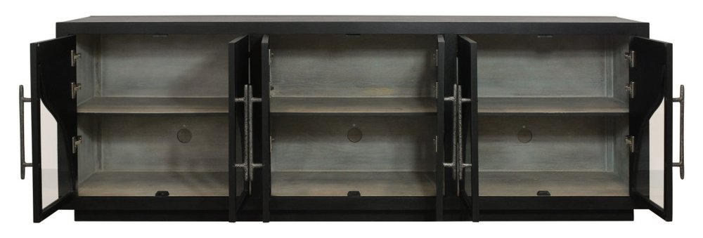 95" Dark Brown Solid Wood Sideboard With Six Glass Doors HomeRoots