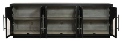 95" Dark Brown Solid Wood Sideboard With Six Glass Doors HomeRoots