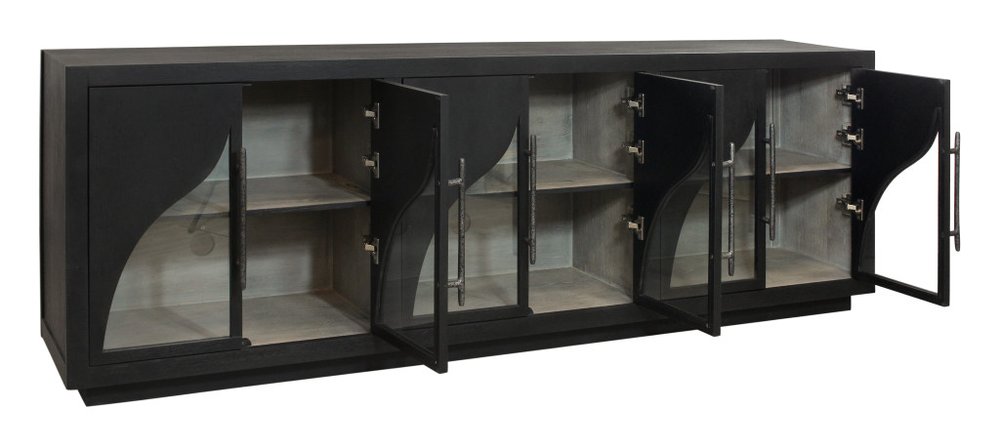95" Dark Brown Solid Wood Sideboard With Six Glass Doors HomeRoots