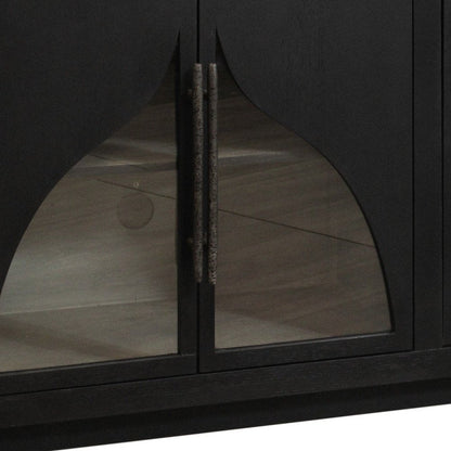 95" Dark Brown Solid Wood Sideboard With Six Glass Doors HomeRoots