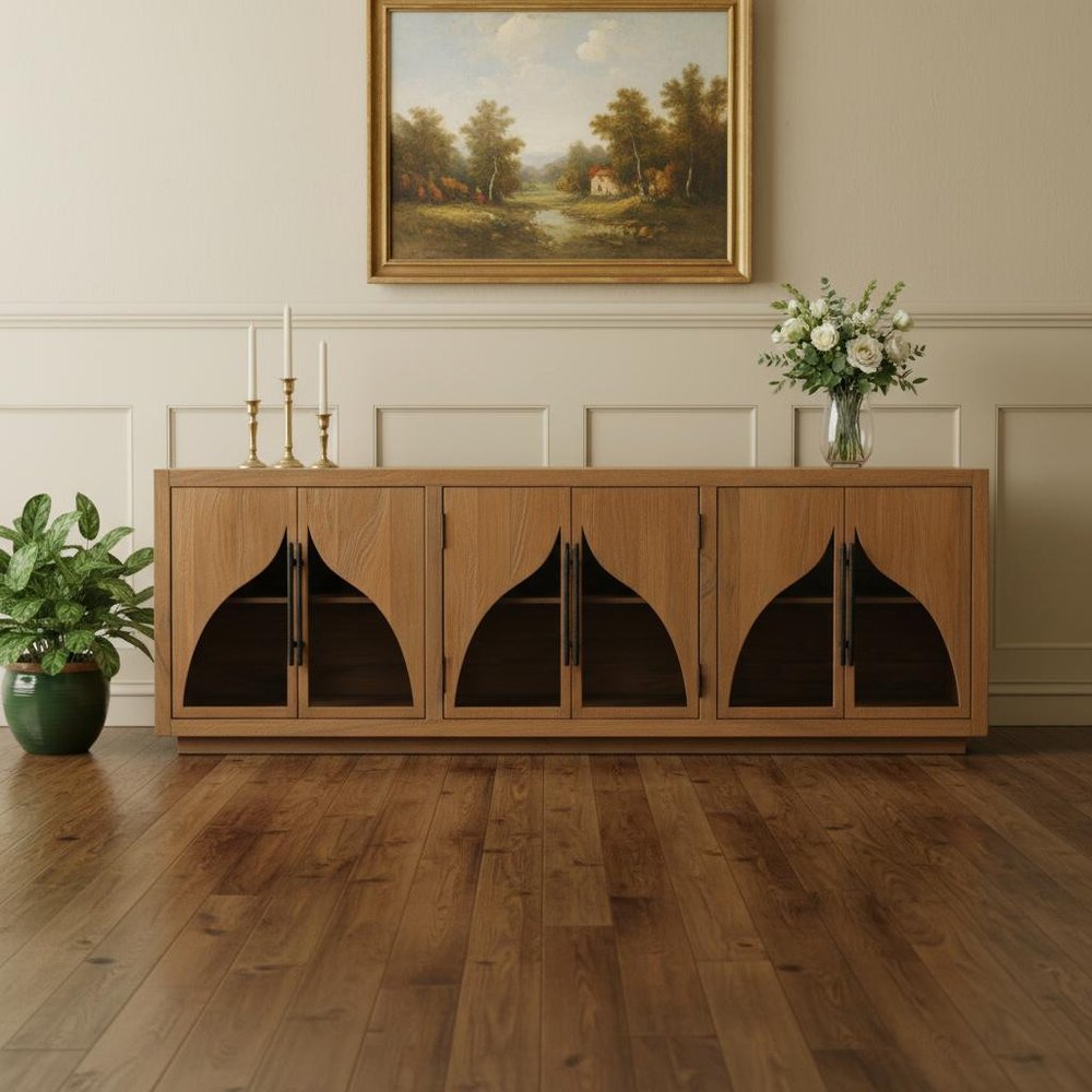 95" Natural Solid Wood Sideboard With Six Glass Doors — view 11