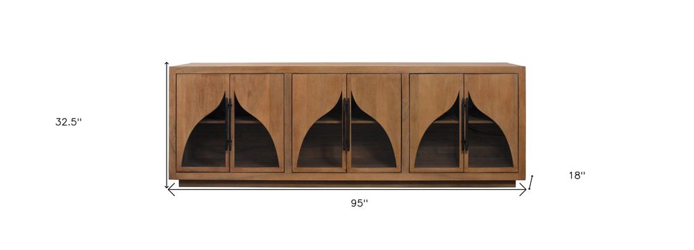 95" Natural Solid Wood Sideboard With Six Glass Doors — view 10