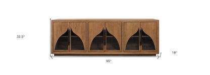 95" Natural Solid Wood Sideboard With Six Glass Doors HomeRoots
