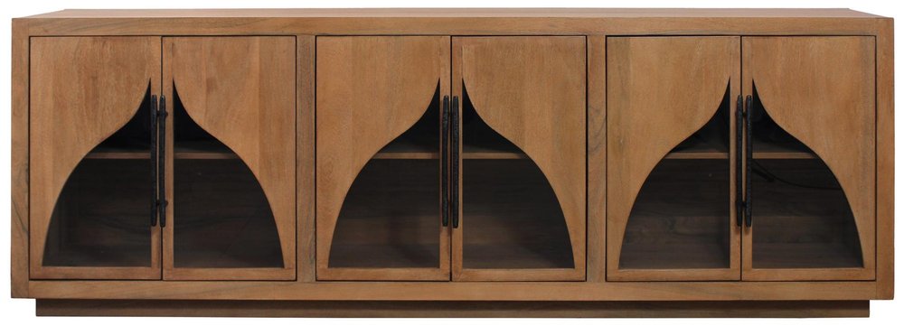 95" Natural Solid Wood Sideboard With Six Glass Doors — view 1
