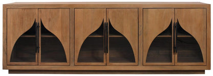 95" Natural Solid Wood Sideboard With Six Glass Doors HomeRoots