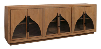 95" Natural Solid Wood Sideboard With Six Glass Doors HomeRoots
