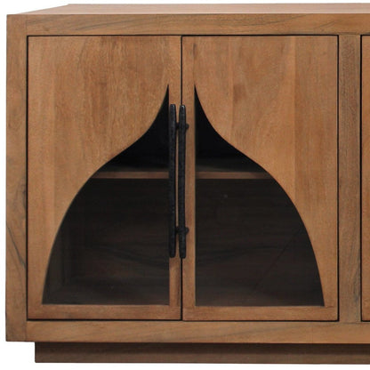 95" Natural Solid Wood Sideboard With Six Glass Doors HomeRoots