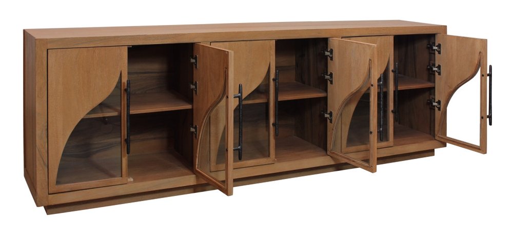 95" Natural Solid Wood Sideboard With Six Glass Doors — view 3