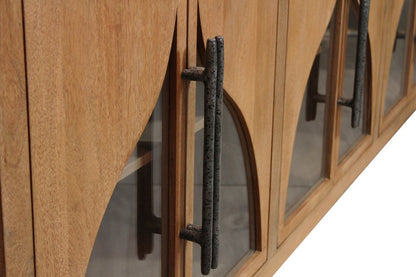 95" Natural Solid Wood Sideboard With Six Glass Doors HomeRoots
