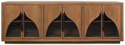 95" Natural Solid Wood Sideboard With Six Glass Doors HomeRoots