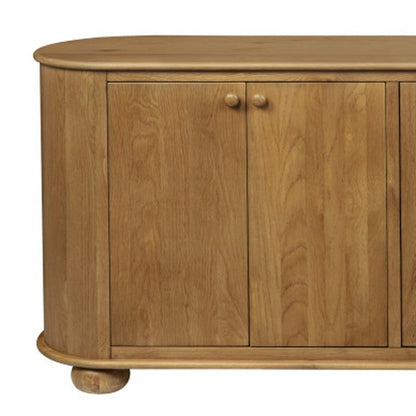 98" Natural Distressed Solid Wood Sideboard with Six Doors HomeRoots