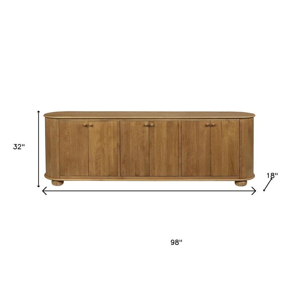98" Natural Distressed Solid Wood Sideboard with Six Doors HomeRoots