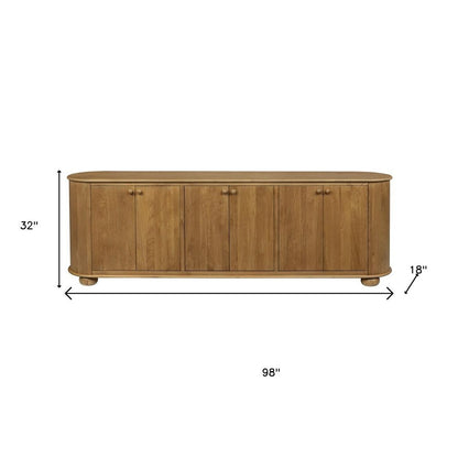 98" Natural Distressed Solid Wood Sideboard with Six Doors HomeRoots