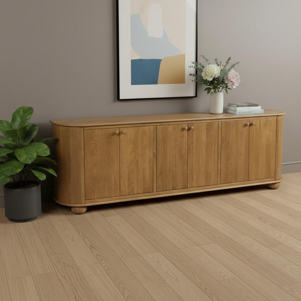 98" Natural Distressed Solid Wood Sideboard with Six Doors HomeRoots