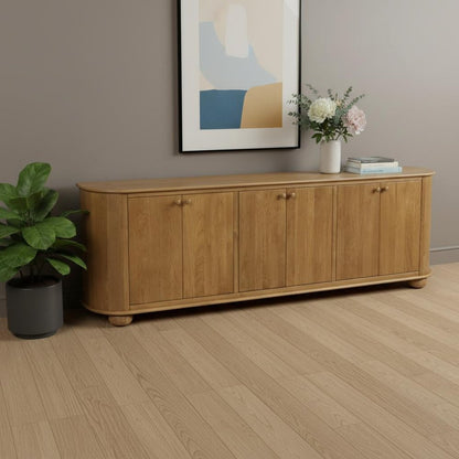 98" Natural Distressed Solid Wood Sideboard with Six Doors HomeRoots