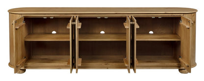 98" Natural Distressed Solid Wood Sideboard with Six Doors HomeRoots