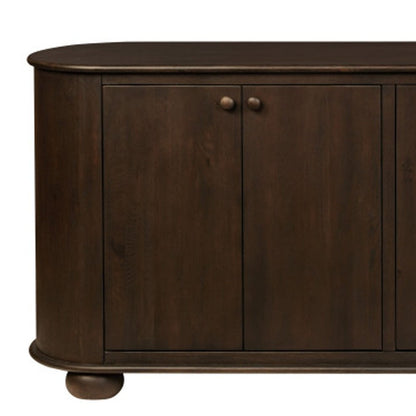98" Brown Distressed Solid Wood Sideboard With Six Doors HomeRoots