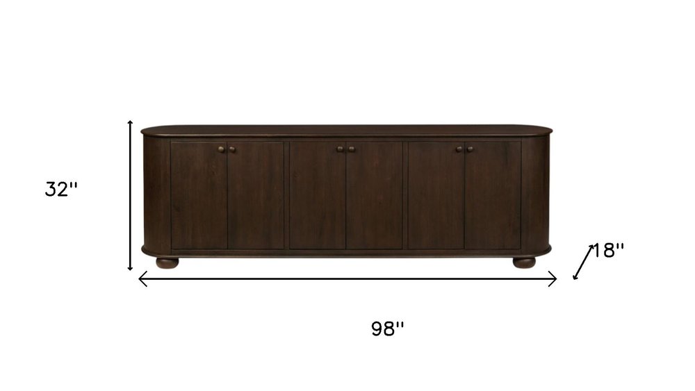 98" Brown Distressed Solid Wood Sideboard With Six Doors HomeRoots