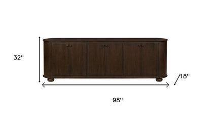 98" Brown Distressed Solid Wood Sideboard With Six Doors HomeRoots