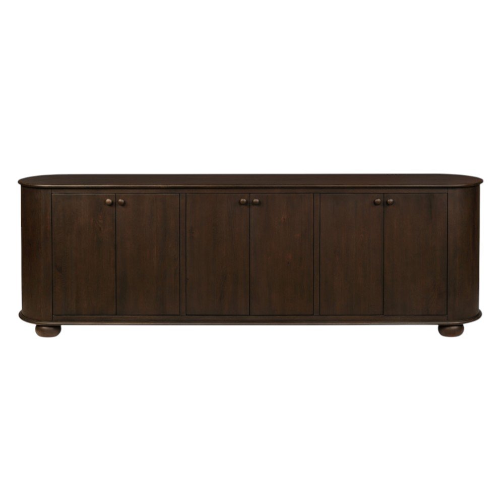 98" Brown Distressed Solid Wood Sideboard With Six Doors HomeRoots