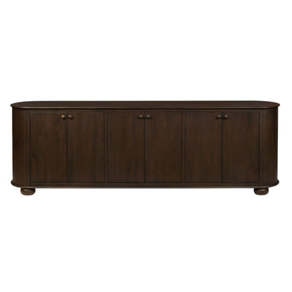 98" Brown Distressed Solid Wood Sideboard With Six Doors HomeRoots