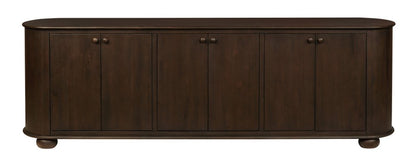 98" Brown Distressed Solid Wood Sideboard With Six Doors HomeRoots