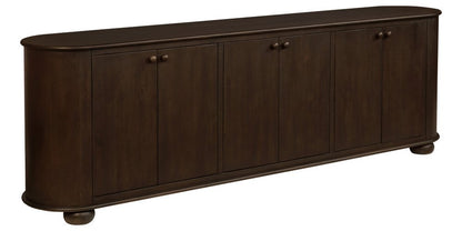 98" Brown Distressed Solid Wood Sideboard With Six Doors HomeRoots