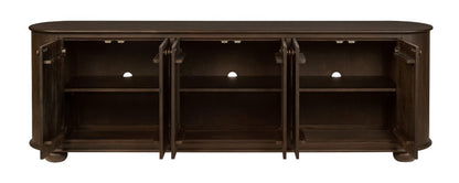 98" Brown Distressed Solid Wood Sideboard With Six Doors HomeRoots