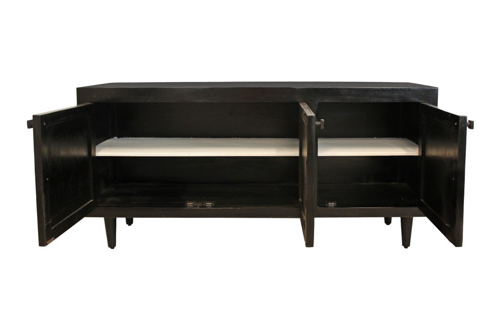 60" Black Distressed Solid Wood Sideboard with Three Doors HomeRoots