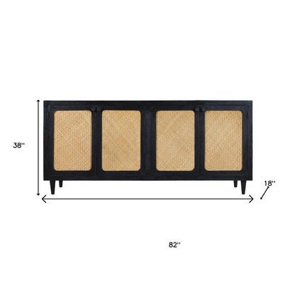 82" Black Distressed Solid Wood Sideboard with Four Doors HomeRoots