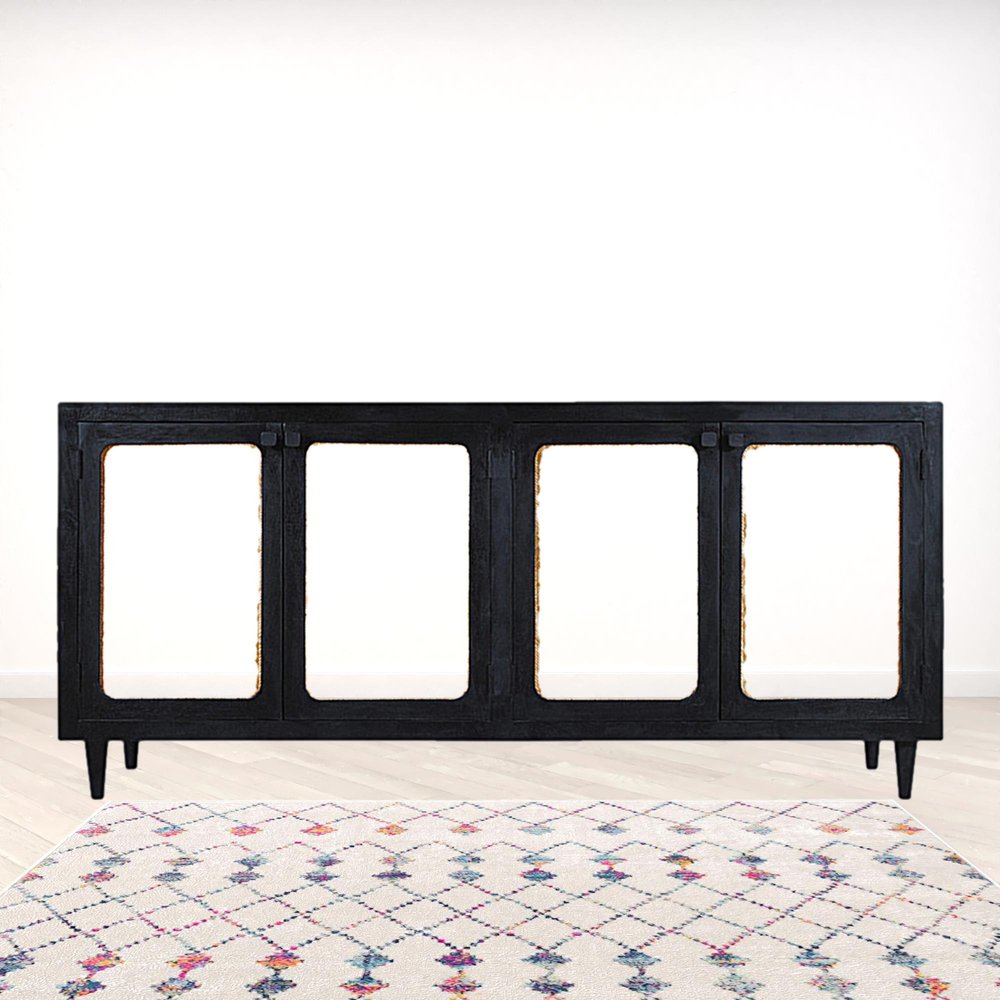 82" Black Distressed Solid Wood Sideboard with Four Doors HomeRoots