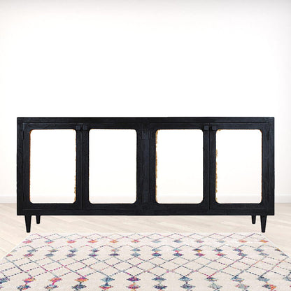 82" Black Distressed Solid Wood Sideboard with Four Doors HomeRoots