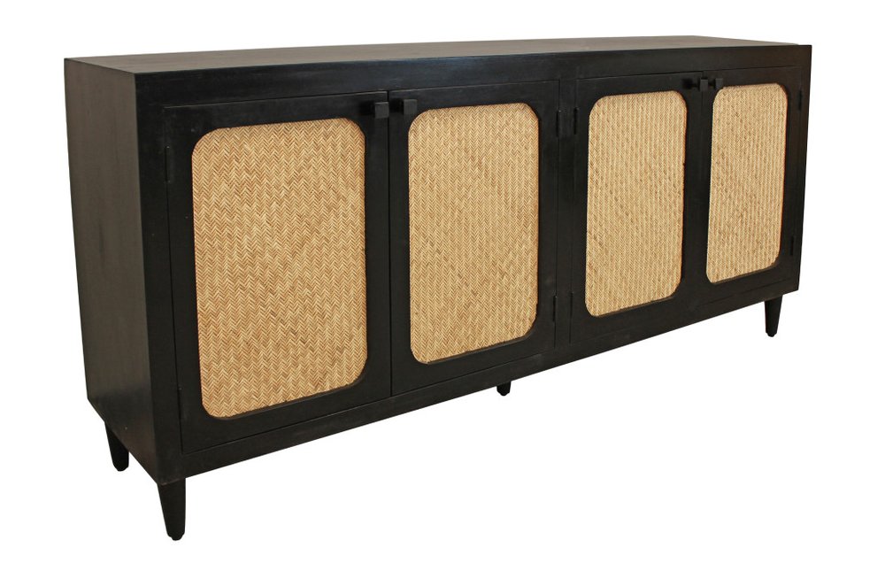 82" Black Distressed Solid Wood Sideboard with Four Doors HomeRoots