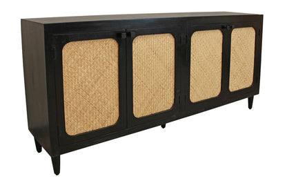 82" Black Distressed Solid Wood Sideboard with Four Doors HomeRoots
