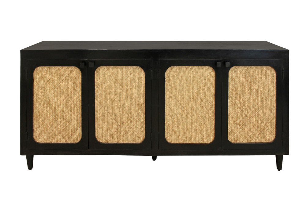 82" Black Distressed Solid Wood Sideboard with Four Doors HomeRoots
