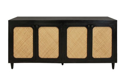 82" Black Distressed Solid Wood Sideboard with Four Doors HomeRoots