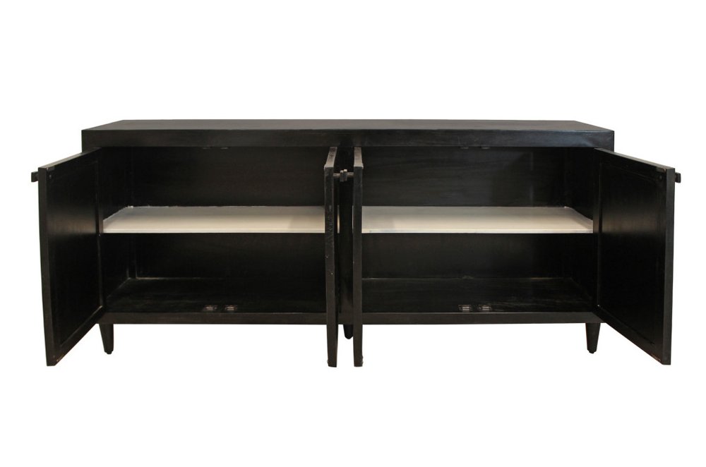 82" Black Distressed Solid Wood Sideboard with Four Doors HomeRoots