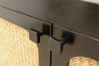 82" Black Distressed Solid Wood Sideboard with Four Doors HomeRoots