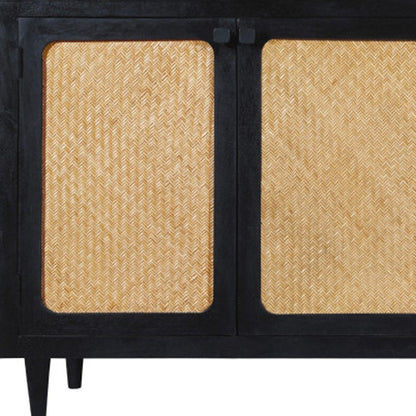 82" Black Distressed Solid Wood Sideboard with Four Doors HomeRoots