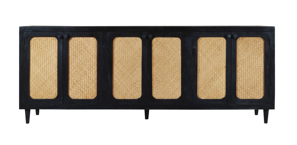 94" Black Distressed Solid Wood Sideboard with Six Doors HomeRoots