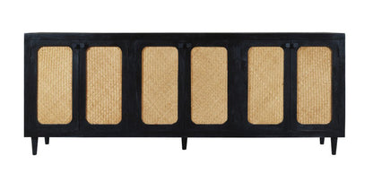 94" Black Distressed Solid Wood Sideboard with Six Doors HomeRoots
