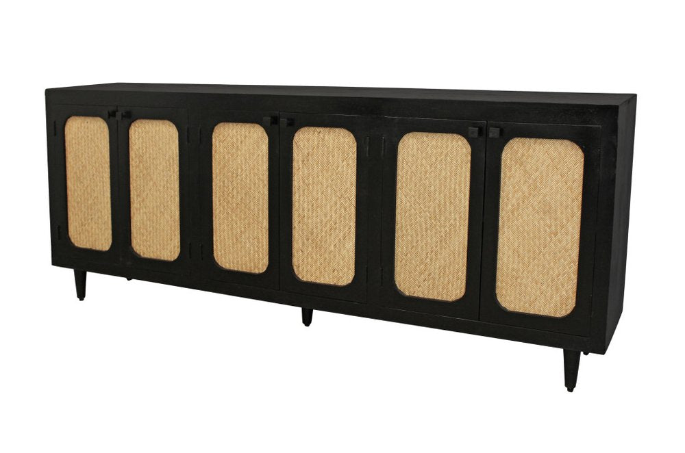 94" Black Distressed Solid Wood Sideboard with Six Doors HomeRoots