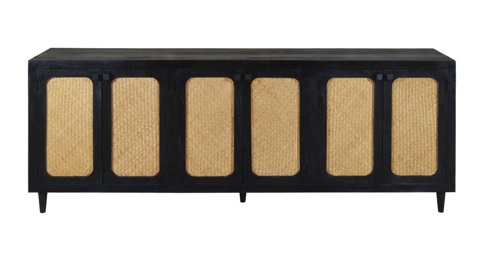 94" Black Distressed Solid Wood Sideboard with Six Doors HomeRoots