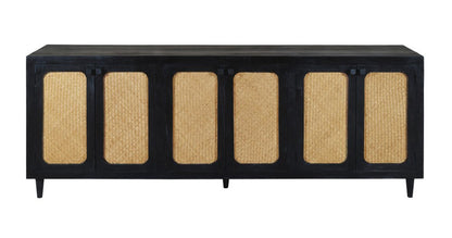 94" Black Distressed Solid Wood Sideboard with Six Doors HomeRoots