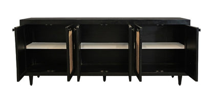 94" Black Distressed Solid Wood Sideboard with Six Doors HomeRoots