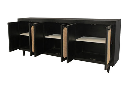 94" Black Distressed Solid Wood Sideboard with Six Doors HomeRoots