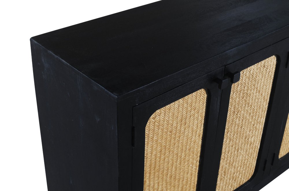 94" Black Distressed Solid Wood Sideboard with Six Doors HomeRoots